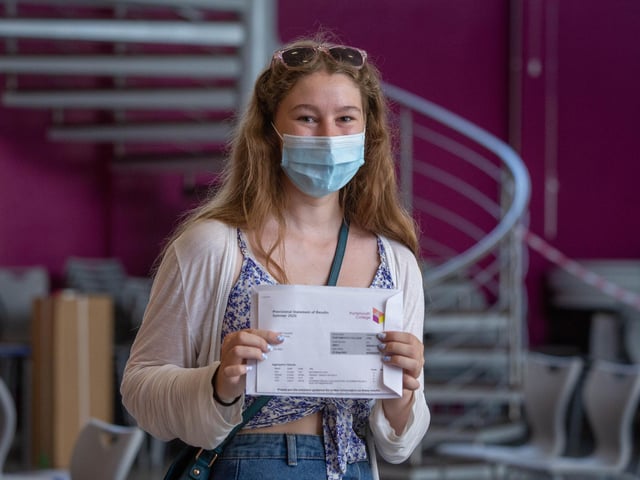Charlotte Coquerel collects her results at Portsmouth College. Picture: Habibur Rahman