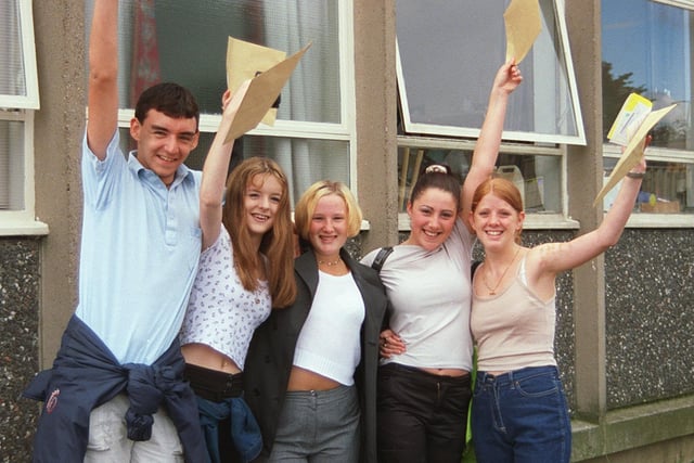Jim Dunk, Stacey Maw, Rachel Rylett, Claire Blythe and Gemma Turner jump for joy back in 1999