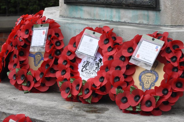 Poppy wreaths were placed on the Westoe war memorial during the service.