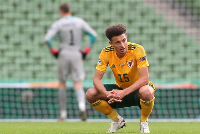 Wales' Ethan Ampadu appears frustrated after the final whistle against Ireland: Brian Lawless/PA Wire
