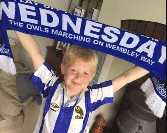 Twelve photos of young Sheffield Wednesday fans in kits.