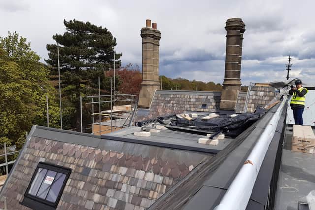 Up on the roof - every tile has been removed and cleaned.