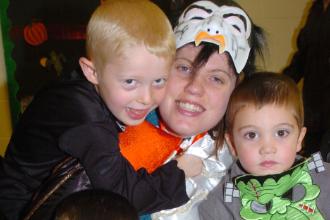 Sally Green with son Morgan Green aged three from Edenthorpe. And friend James Carpenter, aged four from Balby. 2007.