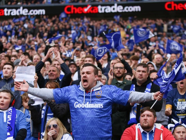 Pompey fans at Wembley for EFL Trophy final.