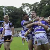 Halifax Panthers celebrate during their win over Bradford Bulls. Pic: Simon Hall