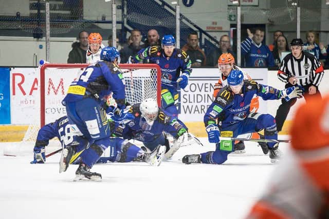 Coventry defend against Sheffield pic by Scott Wiggins