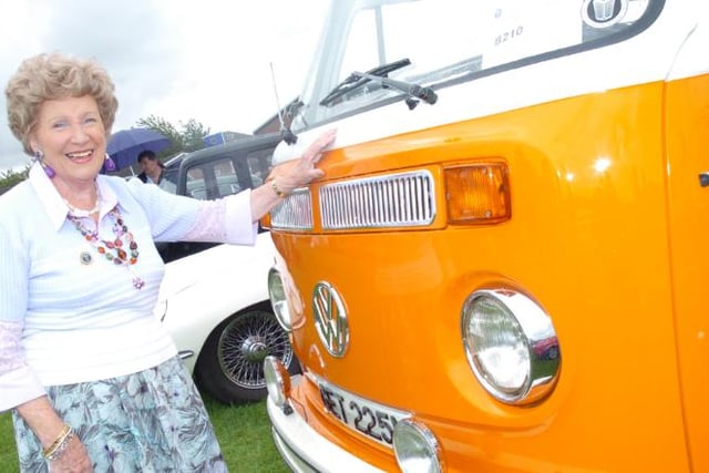 A classic car show in 2007. Mavis Bryan from Edenthorpe with her retro campervan.