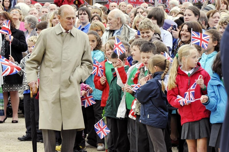 HRH Prince Philip meeting local children at The Alnwick Garden in June 2011. Picture by Jane Coltman