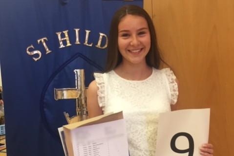 St Hild's School head girl Sarah Hunt with her results.