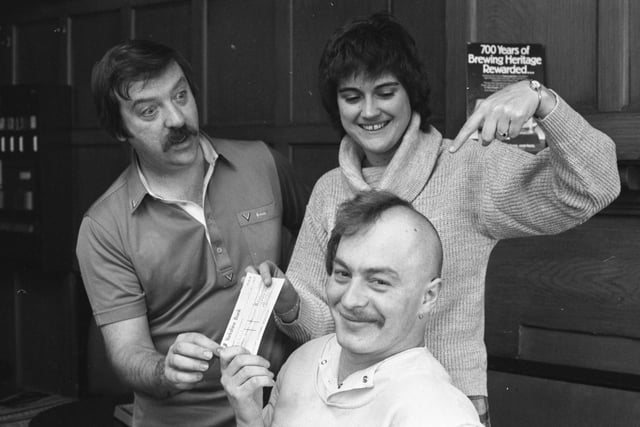 Easington man Bobby Stubbs, 25, boosted a charity by having half his hair and his moustache shaved off in 1984.