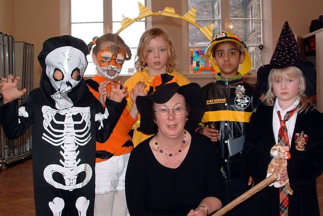 Aaron Yesudian, Katie Grant, Finn Mckay, Ali Octar & Charlotte Williams all dressed up as their favourite book characters at Hunters Bar School. Here they pose with Head Mary Shipley, that's the witch at the front back in 2003