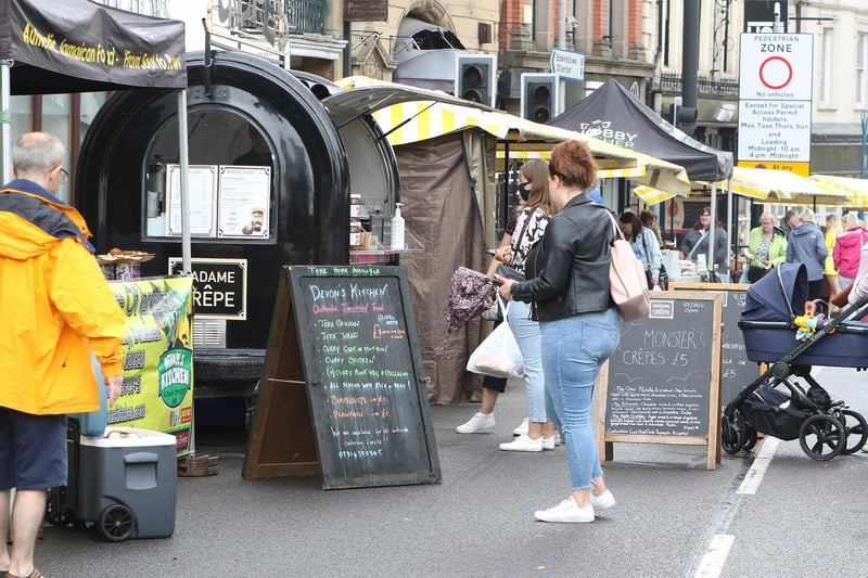 Food stalls lining the Old Market Square, in Worksop for the North Notts FoodFest on Saturday.