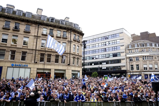 Sheffield Wednesday fans gathered at Sheffield Town Hall. Picture: Richard Sellers/PA Wire.

RESTRICTIONS: Use subject to restrictions. Editorial use only, no commercial use without prior consent from rights holder.