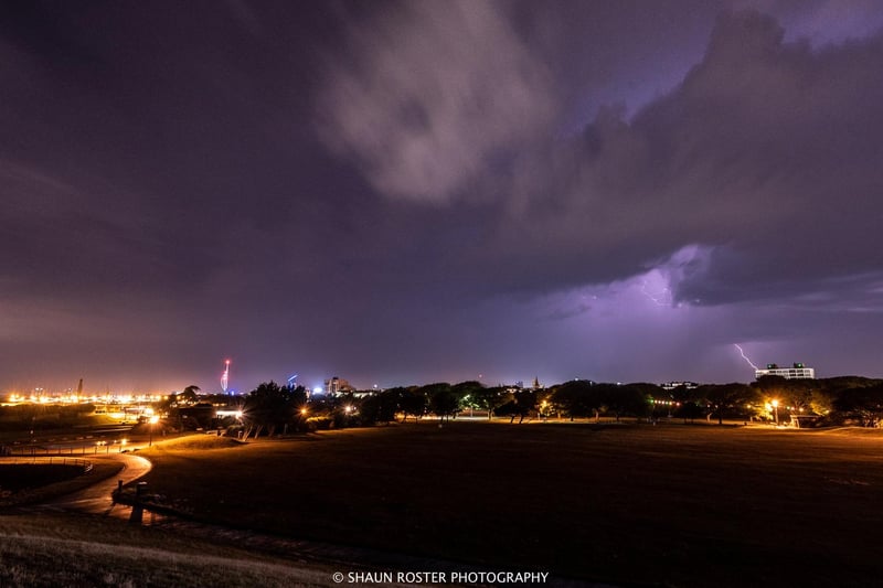 Thunderstorm lights up the sky above Portsmouth