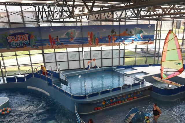The Surf City leisure swimming pool at Ponds Forge in Sheffield is reopening after a £500,000 refurbishment, having been closed since July 2021. A surfboard on display beside the baby pool and disability friendly pool