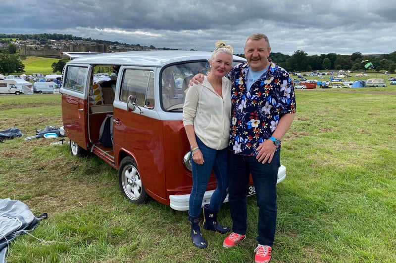 Murray McKenzie and Rainnie Rae, from Alloa, near Stirling, Scotland, with their 1972 Volkswagen called Bella, at the 2021 Might Dub Fest in Alnwick.
