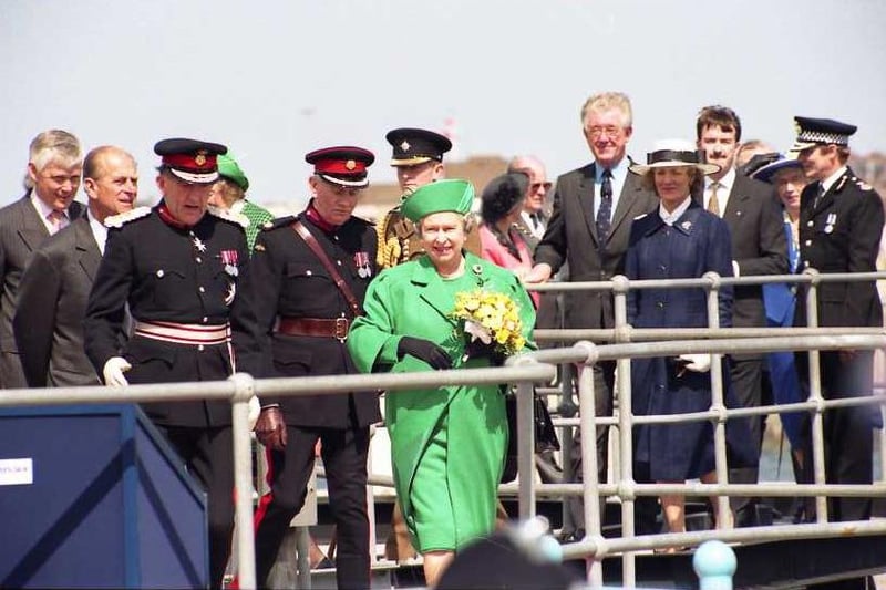 Her Majesty Queen Elizabeth II and Prince Philip arrive in Hartlepool in 1993 to open the Teeside Development Corporation marina and Maritme Heritage Centre.