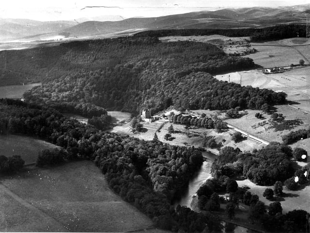 Aerial view of Neidpath Castle, Peebleshire