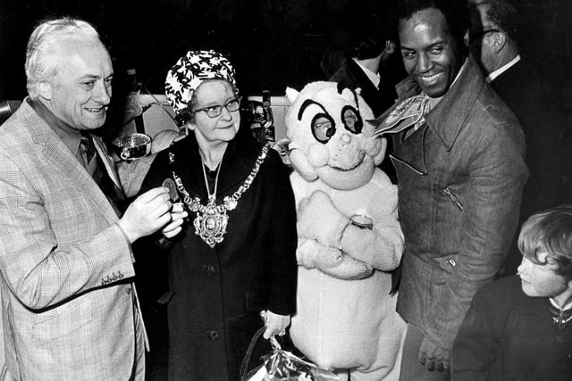 Gloops gets in on the picture at the lights switch on in November 1972