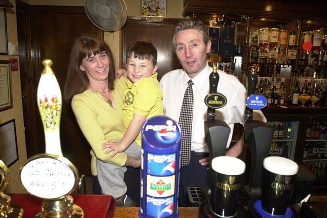 Alan and Linda Bradley with their son Brad Taylor at the Elephant and Castle, Hemingfield in 2000