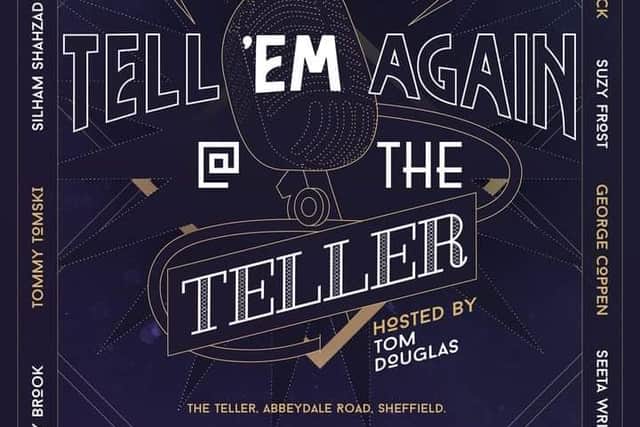 Promotional poster for "Tell 'em again" hosted by Tom Douglas