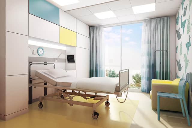 Artistic impression of a single patient bedroom on Ward 6