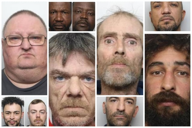 The 10 men pictured here have all been jailed during hearings held at Sheffield Crown Court in May 2023. 
Clockwise from top left: Roger Allen; Louis James and Dereck Owusu (second from top left); Shaun Mason (second from top right); John Copeland (top right); Andrew Hague (bottom right); John Farrell (second from bottom right); Stuart Muirhead (second from bottom left) and Luke Comer and Jack Flint-Downing (bottom left)