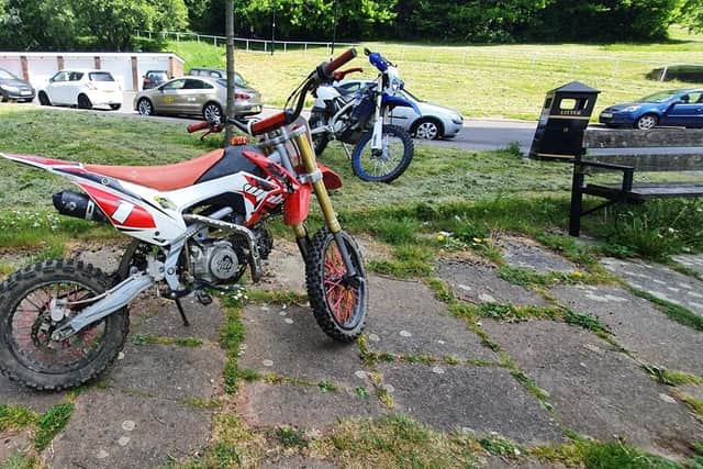 The pit bike was found behind a fire door in a block of flats on Callow Drive.