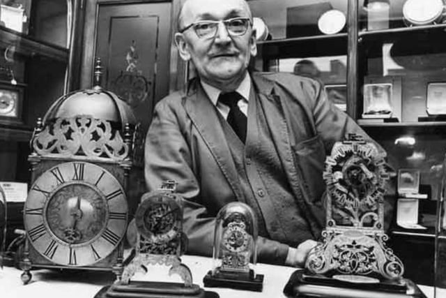Jeweller Ernest Skinner, son of Osbert Skinner, at the family business on Ecclesall Road, Sheffield, in 1982