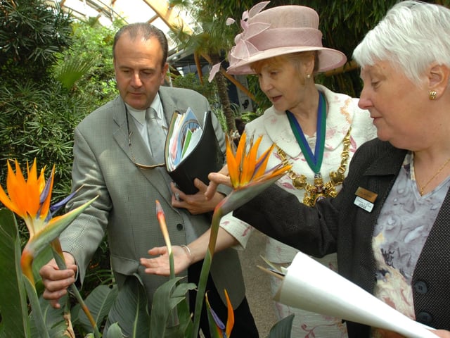 Yorkshire in Bloom judges, Martin Burnhill and Christine Stewart with Lord mayor Jackie Drayton in the Winter Gardens in Sheffield 2007