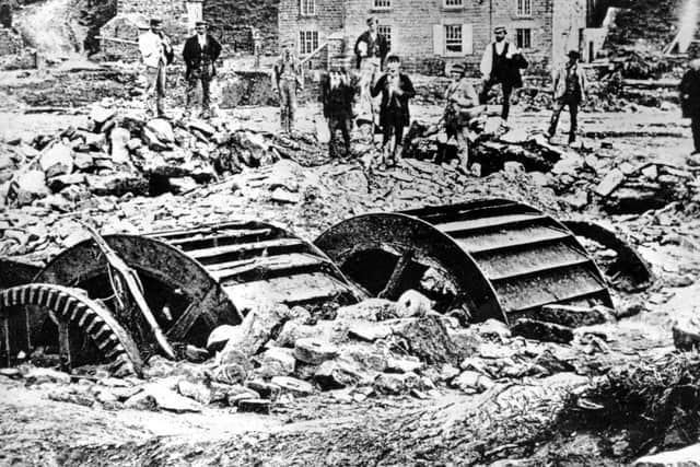 A Sheffield City Council picture of the damage at Rowell Bridge Wheel, Loxley, Sheffield, following the Great Sheffield Flood