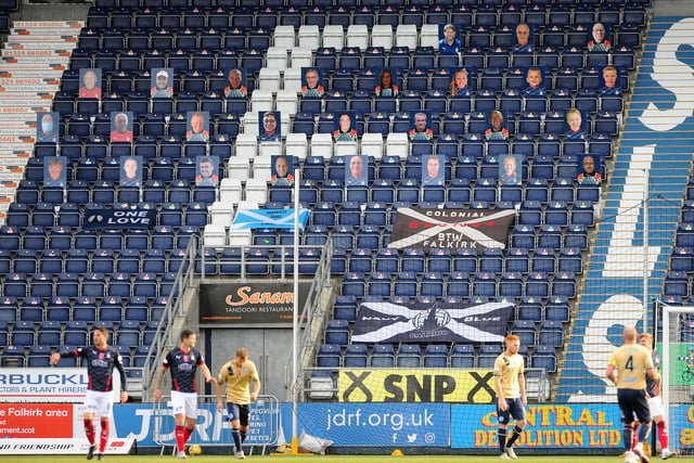 Flags and pictures of fans were displayed in the South Stand for Falkirk's first home league game of the season.