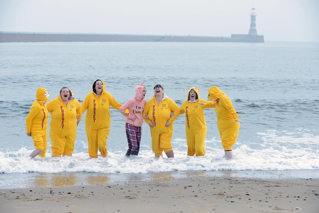 Staff at the Washington Manor St Martin's Care Home took a dip in the North Sea to raise money for Children in Need in 2018.