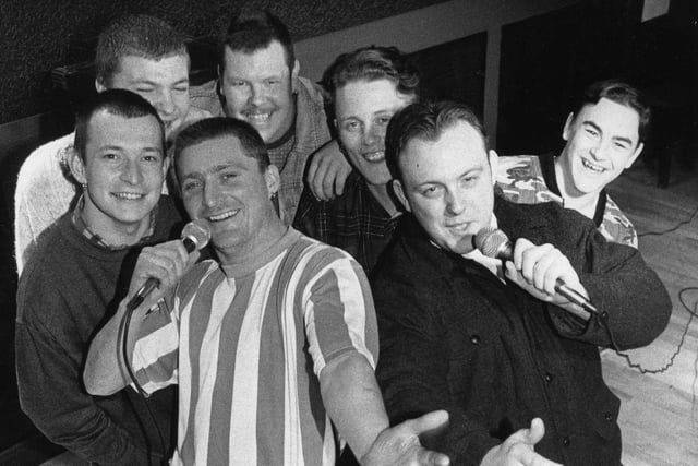 Would be pop stars were pictured at the Horden Big Club in November 1994. Pictured rehearsing for the event at the club were Bryan Chidley, Steve Gething, Andrew Lancaster, Ian Edwards, Christopher Sadler and Lee Anderson and Peter Harley.