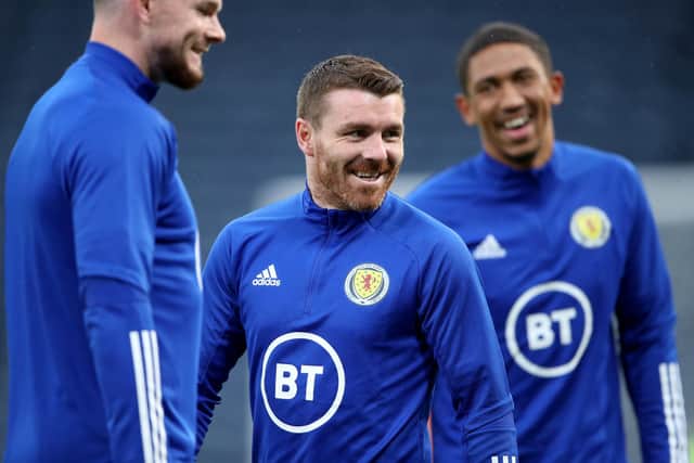 John Fleck of Scotland warming up before the UEFA Nations League group stage match between Scotland and Israel at Hampden Park National Stadium on September 04, 2020 in Glasgow, Scotland. (Photo by Ian MacNicol/Getty Images)