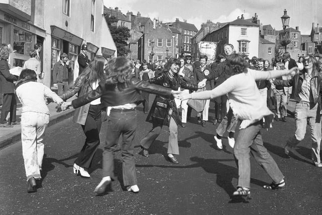 What could be more fun than a dance with friends. That's the scene in this Durham Miners Gala photo from July 1971.