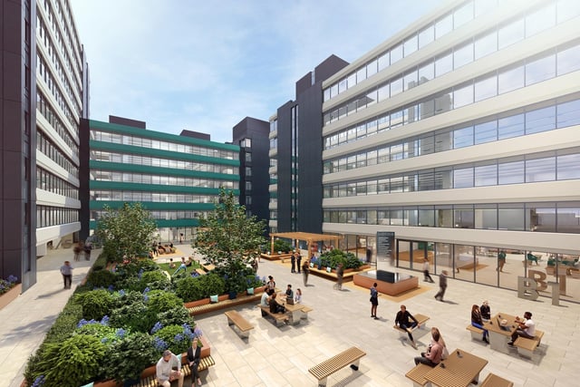 A vast outdoor plaza is being created next to Tenter Street, Sheffield, as part of the Pennine Five redevelopment of Griffin House, the former HSBC headquarters near West Bar.