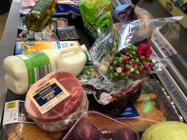 Bird buys the food parcels from Aldi, and includes everything from fresh fruit, to toiletries.