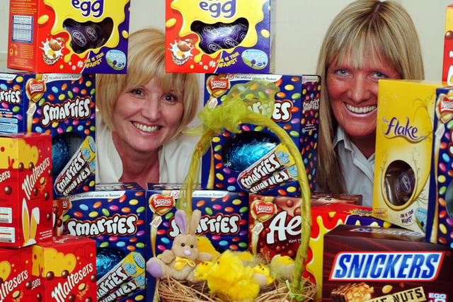 Annual Easter egg appeal at Hopkinson's Funeral Directors in 2008.  The eggs are to be donated to various places including Children's Ward at Bassetlaw Hospital, Hill Side House at Bassetlaw Hospital, Blue Bell Wood Children's Hospice and Claremont House Nursery.
Picture: L-R Mary Dixon (Receptionist) and Michelle Skelson (Funeral Director).