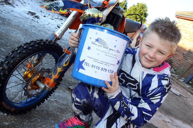 Seven-year-old motor cross champ Luke Byard, of Tibshelf, raises money to send a poorly child to Lapland in 2010.