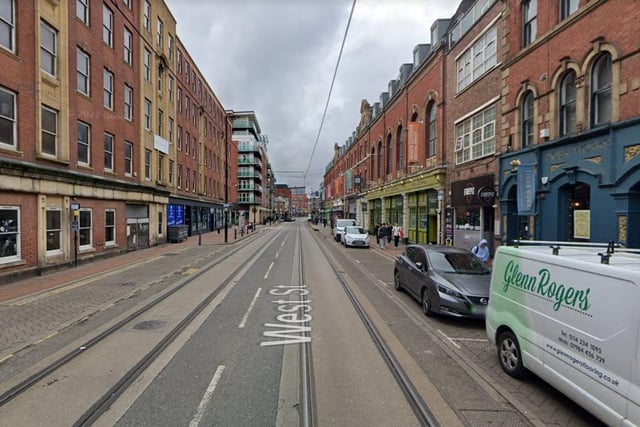 The joint second-highest number of reports of violence and sexual offences in Sheffield in January 2023 were made in connection with incidents that took place on or near West St, Sheffield city centre, with 11