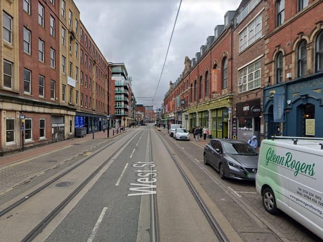 The joint second-highest number of reports of violence and sexual offences in Sheffield in January 2023 were made in connection with incidents that took place on or near West St, Sheffield city centre, with 11