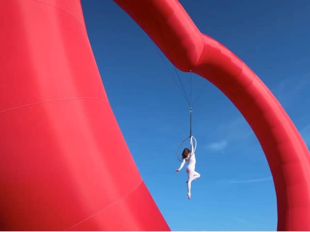 Love Art aerial acrobatics show celebrating new beating heart if Barnsley