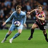 Josh Eccles of Coventry City battles for possession with Ben Osborn of Sheffield United when the two clubs met at the CBS Arena earlier this season: Catherine Ivill/Getty Images