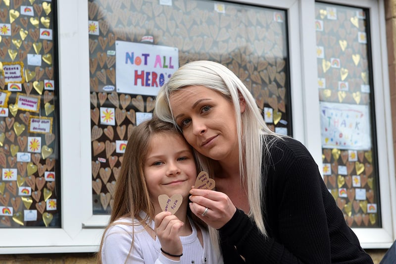Mum and daughter Lauren Ligatt and Grace Cooper showed appreciation to the NHS with this eye-catching window display.