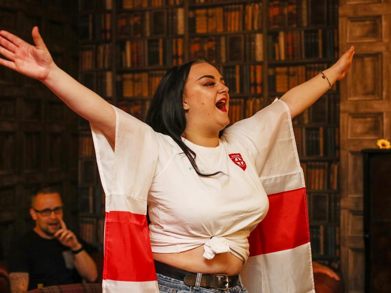 Fans pictured in The Kings pub celebrating as England score their second goal. Picture: Stuart Martin (220421-7042)
