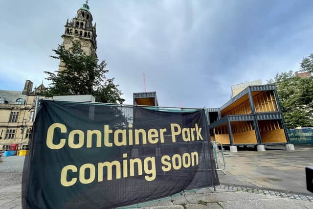 Sheffield's shipping container park on Fargate before it opened.