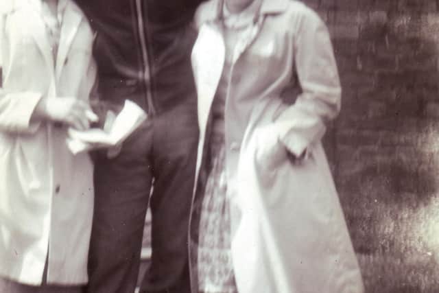 Cliff Richard and the Shadows were spotted by Val Barraclough where they were lodging in Southgrove Road, Sheffield, when they were performing at the Lyceum Theatre in April 1960 - pictured Bruce Welch with Val and her friend Judy. Photo submitted by Val Barraclough.
