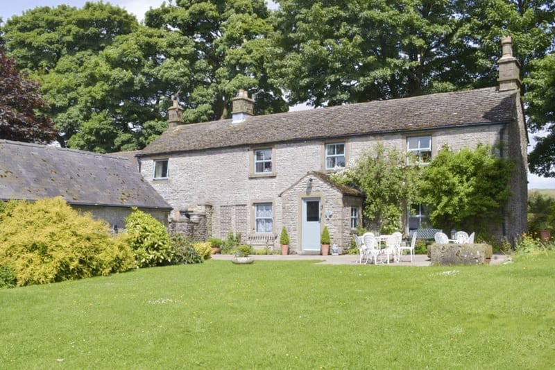The Farmhouse, at Over Haddon near Bakewell, sleeps 10. It has five bedrooms, plenty of dining space, a games room and a shared swimming pool. "A great property for a family gathering," its description says. (https://www.cottages.com/cottages/the-farmhouse-uk4057)