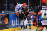 Sheffield Steelers' Sam Jones in a tangle. Picture: Hayley Roberts